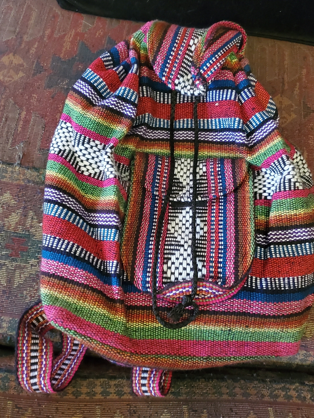 Colorful Striped Woven Women's Backpack - Multicolor D